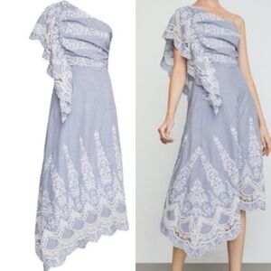 NWT BCBGMAXAZRIA One-Shoulder Embroidered Stripe Dress. Size 4